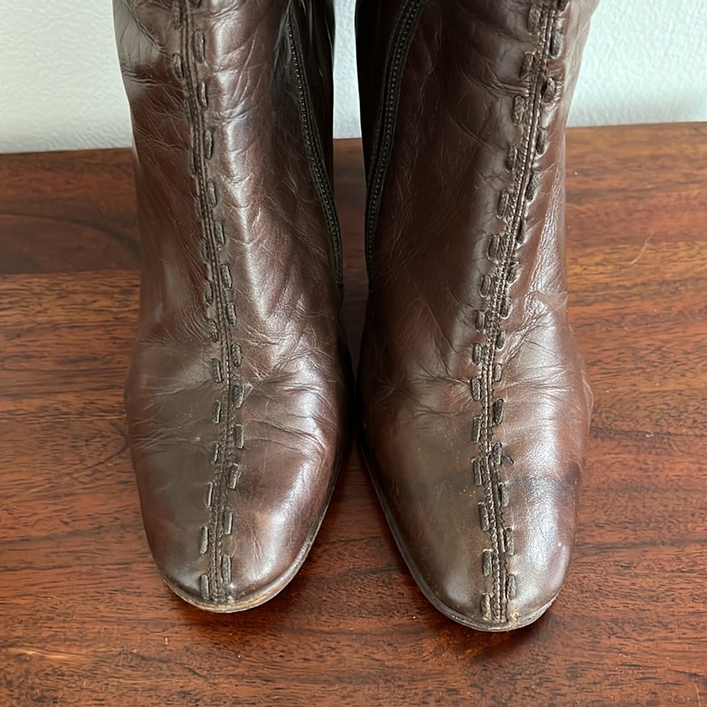 VINTAGE RAMIREZ Knee High Brown Leather Heeled Boots 5.5 - Picture 2 of 10